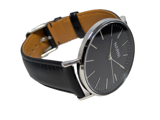 Core Black by NΛRNI Men's Dress Watch – Minimalist 40mm Stainless Steel, Ultra Thin 8.4mm, Japanese Quartz Miyota, Leather Strap